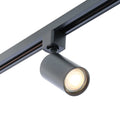 Zwarte railspot met GU10 fitting, ronde kop en verstelbare spotarm