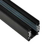 Zwarte 3-fase spanningsrail opbouw met railprofiel en metalen contactopeningen