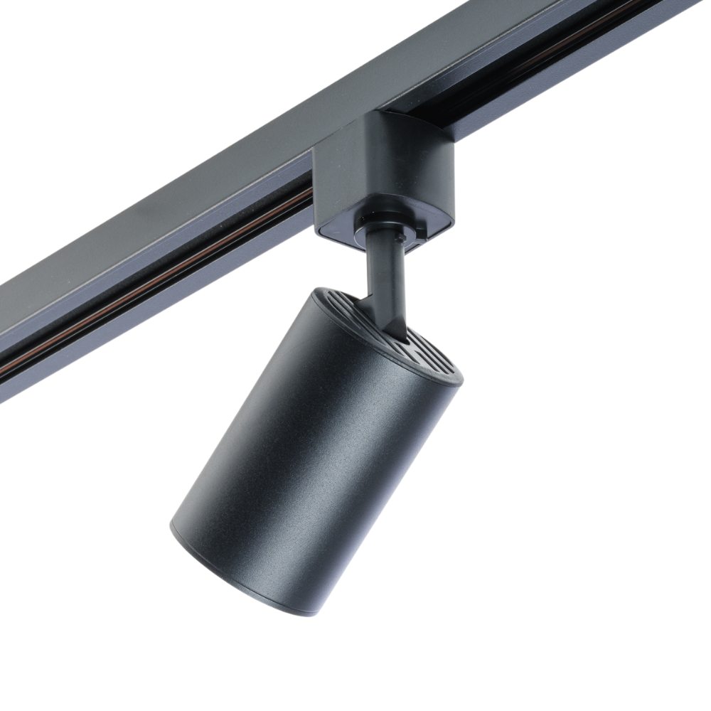Zwarte metalen rail met verstelbare GU10 spotkop