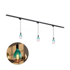 Railverlichtingsset: 3 hanglampen met zwarte rail en teal glazen bollen