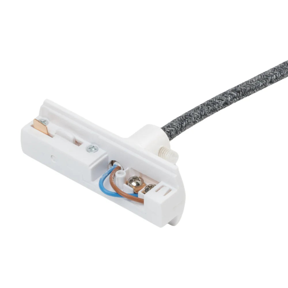 Witte 1-fase hanglampadapter met open aansluitblok en grijze kabel