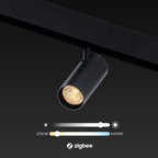 Zwarte railspot met warmlicht reflector en instelbare witlicht-schuif